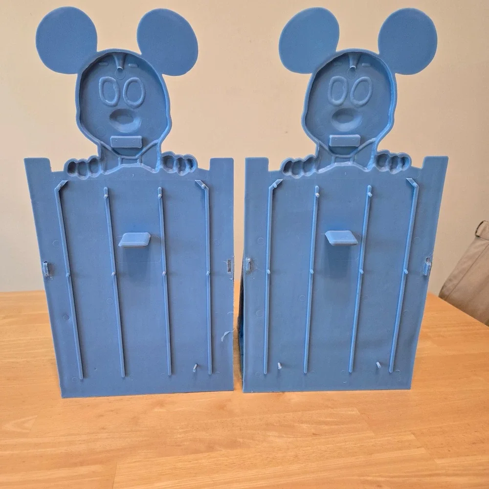 Vintage Disney Mickey Mouse Plastic Bookends Periwinkle Blue Fence Set of 2
